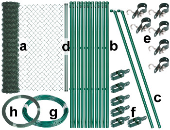 Maschendrahtzaun - Set 25 Meter, grün, zur Garteneinzäunung, Einzelteile aufgereiht mit Maschendraht, Metallpfosten zum Einbetonieren und Zubehör