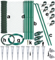 Maschendrahtzaun - Set 15 Meter, grün, zur Garteneinzäunung, Einzelteile aufgereiht mit Maschendraht, Metallpfosten, Bodenhülsen und Zubehör