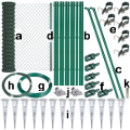 Maschendrahtzaun - Set 25 Meter, grün, zur Garteneinzäunung, Einzelteile aufgereiht mit Maschendraht, Metallpfosten, Bodenhülsen und Zubehör