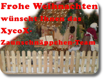 Kunden - Holzzaun als Weihnachtsdekoration mit Hexenhaus von "Dekorationen & Florales Petra Koplin"
