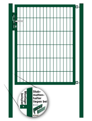 DoppelstabmattenTür verzinkt, grün beschichtet. Einzeltor mit Beschlägen und Schließset. für Doppelstabmattenzaun