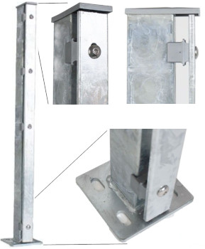 Vierkant - Aufschraubpfosten 6x4 cm, feuerverzinkt, für Stabmattenzäune. mit Zaunhaltern in 40cm Abstand und Blendleiste