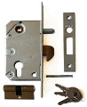 Hakenschloss mit 7cm Einbautiefe, für Geländerschiebetore, Hakenschloss, Schließblech, Profilzylinder mit 3 Schlüsseln